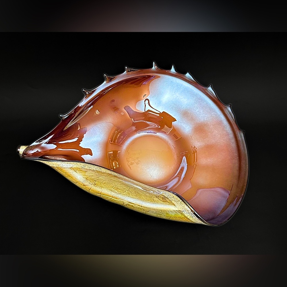 Vintage Hand Blown Art Glass Iredescent Seashell Made In Poland